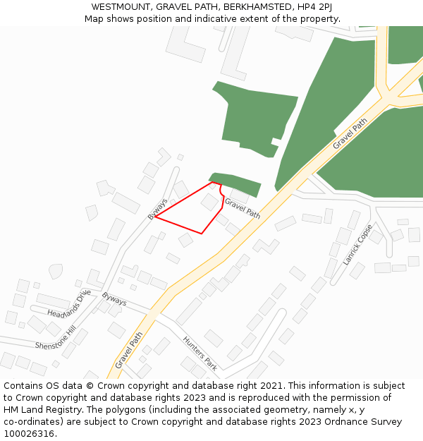 WESTMOUNT, GRAVEL PATH, BERKHAMSTED, HP4 2PJ: Location map and indicative extent of plot