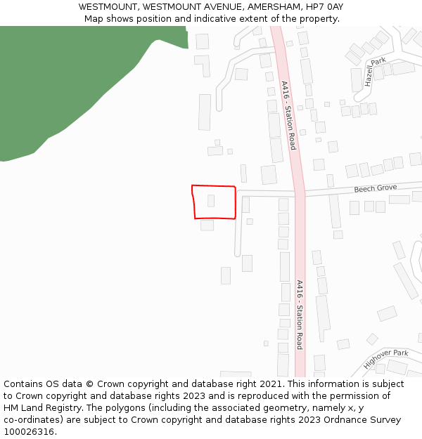 WESTMOUNT, WESTMOUNT AVENUE, AMERSHAM, HP7 0AY: Location map and indicative extent of plot