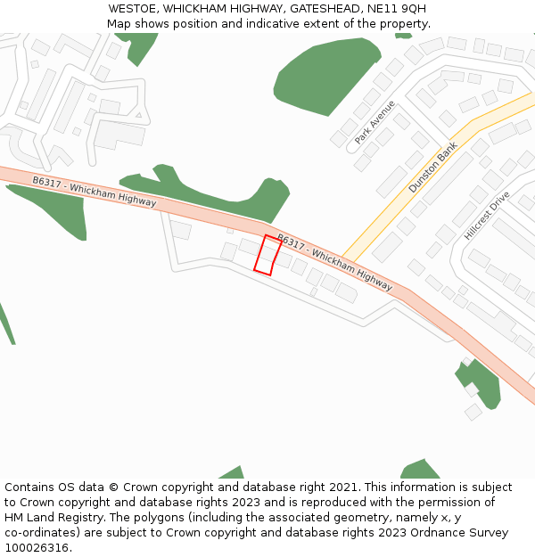 WESTOE, WHICKHAM HIGHWAY, GATESHEAD, NE11 9QH: Location map and indicative extent of plot