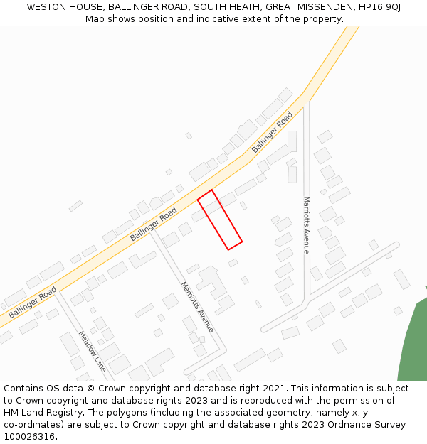 WESTON HOUSE, BALLINGER ROAD, SOUTH HEATH, GREAT MISSENDEN, HP16 9QJ: Location map and indicative extent of plot