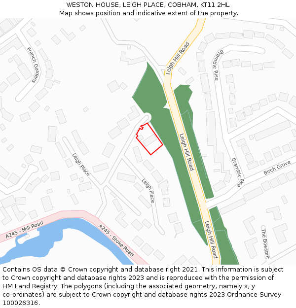 WESTON HOUSE, LEIGH PLACE, COBHAM, KT11 2HL: Location map and indicative extent of plot