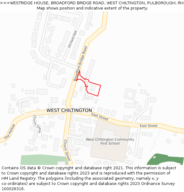 WESTRIDGE HOUSE, BROADFORD BRIDGE ROAD, WEST CHILTINGTON, PULBOROUGH, RH20 2LA: Location map and indicative extent of plot