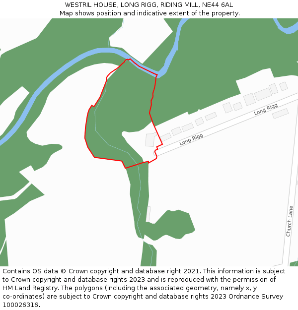 WESTRIL HOUSE, LONG RIGG, RIDING MILL, NE44 6AL: Location map and indicative extent of plot