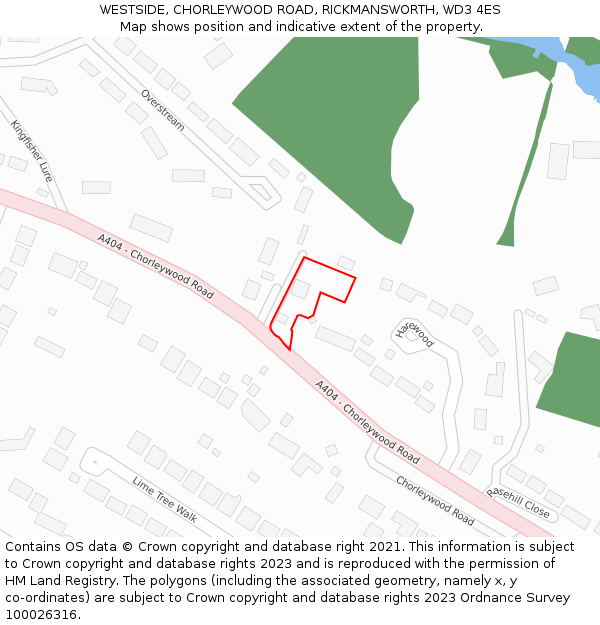 WESTSIDE, CHORLEYWOOD ROAD, RICKMANSWORTH, WD3 4ES: Location map and indicative extent of plot