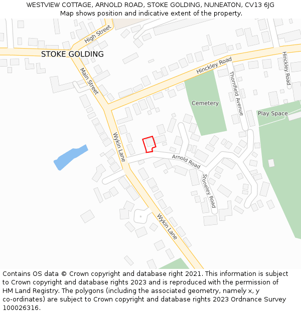 WESTVIEW COTTAGE, ARNOLD ROAD, STOKE GOLDING, NUNEATON, CV13 6JG: Location map and indicative extent of plot