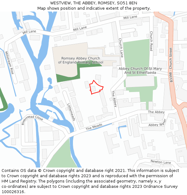 WESTVIEW, THE ABBEY, ROMSEY, SO51 8EN: Location map and indicative extent of plot