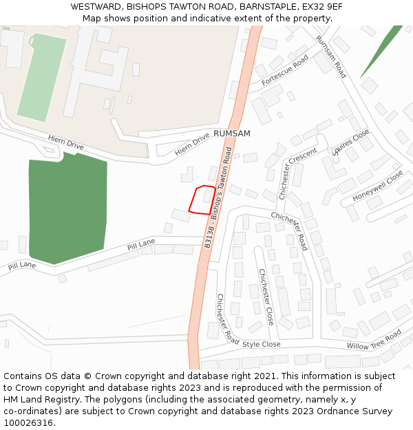 WESTWARD, BISHOPS TAWTON ROAD, BARNSTAPLE, EX32 9EF: Location map and indicative extent of plot