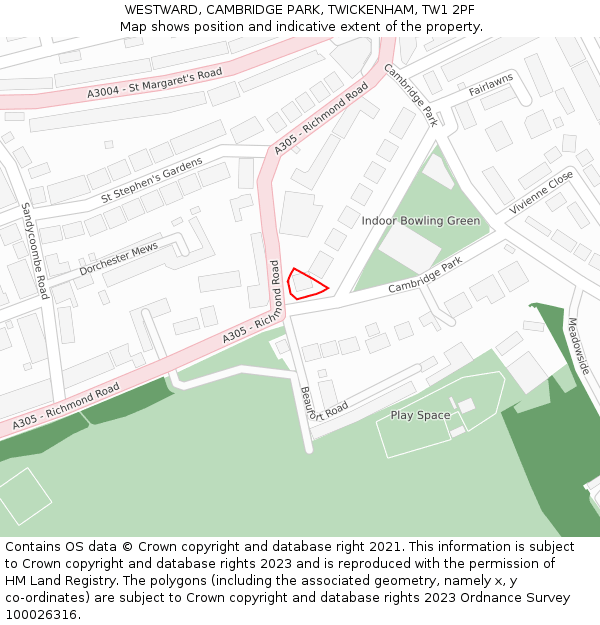WESTWARD, CAMBRIDGE PARK, TWICKENHAM, TW1 2PF: Location map and indicative extent of plot