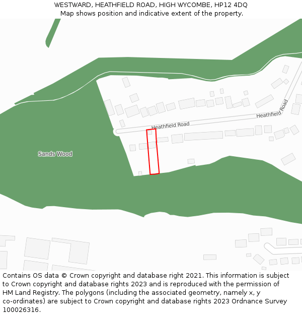 WESTWARD, HEATHFIELD ROAD, HIGH WYCOMBE, HP12 4DQ: Location map and indicative extent of plot