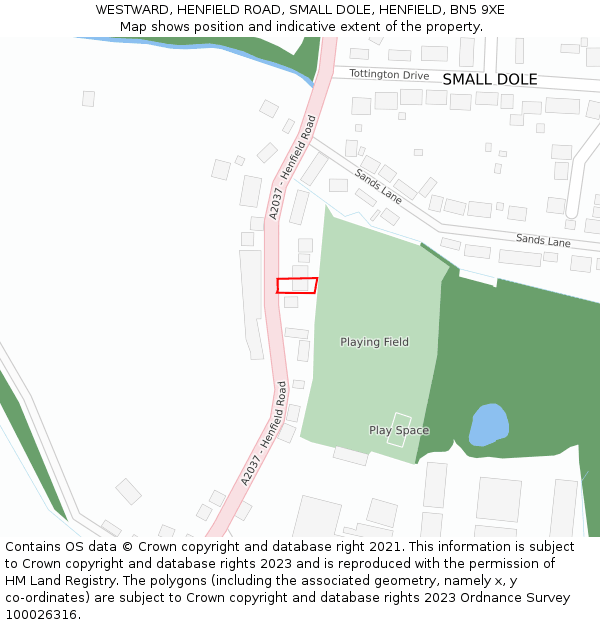 WESTWARD, HENFIELD ROAD, SMALL DOLE, HENFIELD, BN5 9XE: Location map and indicative extent of plot