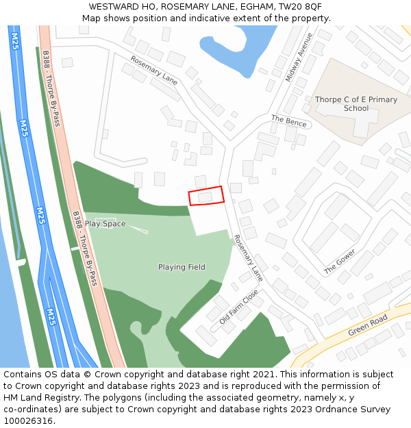 WESTWARD HO, ROSEMARY LANE, EGHAM, TW20 8QF: Location map and indicative extent of plot