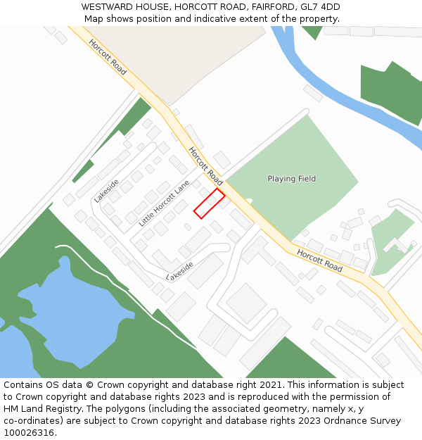 WESTWARD HOUSE, HORCOTT ROAD, FAIRFORD, GL7 4DD: Location map and indicative extent of plot