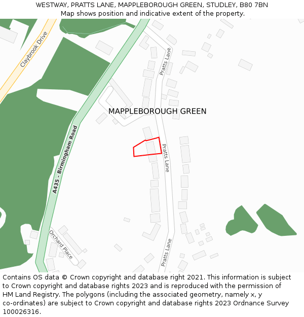 WESTWAY, PRATTS LANE, MAPPLEBOROUGH GREEN, STUDLEY, B80 7BN: Location map and indicative extent of plot