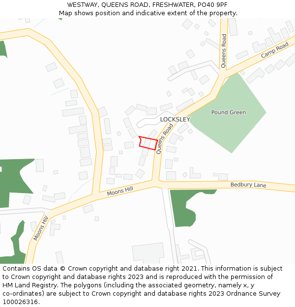 WESTWAY, QUEENS ROAD, FRESHWATER, PO40 9PF: Location map and indicative extent of plot