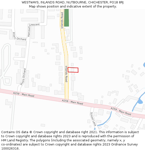 WESTWAYS, INLANDS ROAD, NUTBOURNE, CHICHESTER, PO18 8RJ: Location map and indicative extent of plot