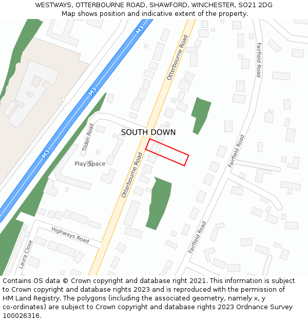 WESTWAYS, OTTERBOURNE ROAD, SHAWFORD, WINCHESTER, SO21 2DG: Location map and indicative extent of plot