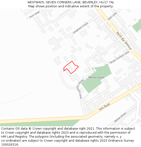 WESTWAYS, SEVEN CORNERS LANE, BEVERLEY, HU17 7AJ: Location map and indicative extent of plot