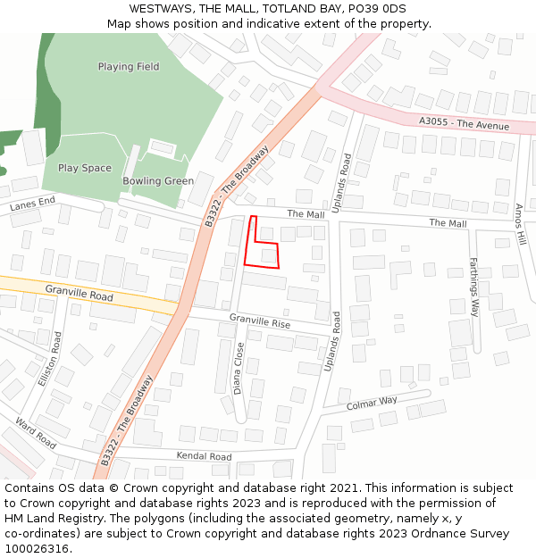 WESTWAYS, THE MALL, TOTLAND BAY, PO39 0DS: Location map and indicative extent of plot