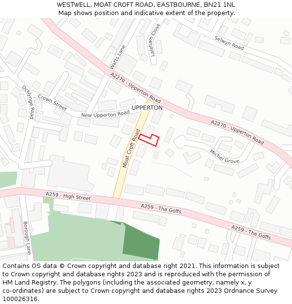 WESTWELL, MOAT CROFT ROAD, EASTBOURNE, BN21 1NL: Location map and indicative extent of plot