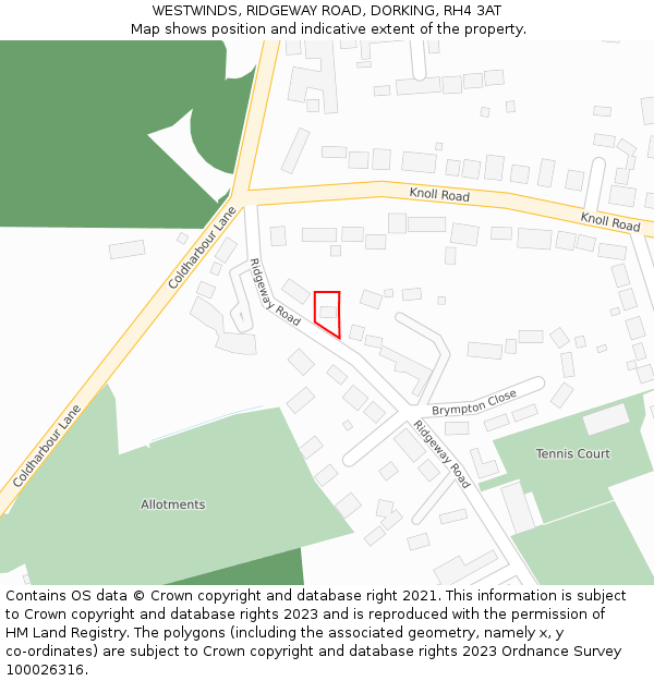 WESTWINDS, RIDGEWAY ROAD, DORKING, RH4 3AT: Location map and indicative extent of plot