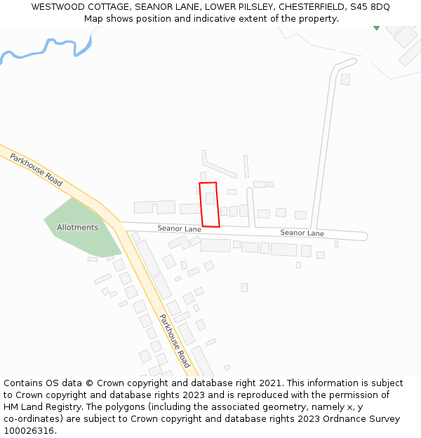 WESTWOOD COTTAGE, SEANOR LANE, LOWER PILSLEY, CHESTERFIELD, S45 8DQ: Location map and indicative extent of plot
