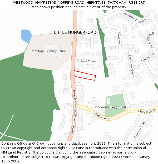 WESTWOOD, HAMPSTEAD NORREYS ROAD, HERMITAGE, THATCHAM, RG18 9RT: Location map and indicative extent of plot