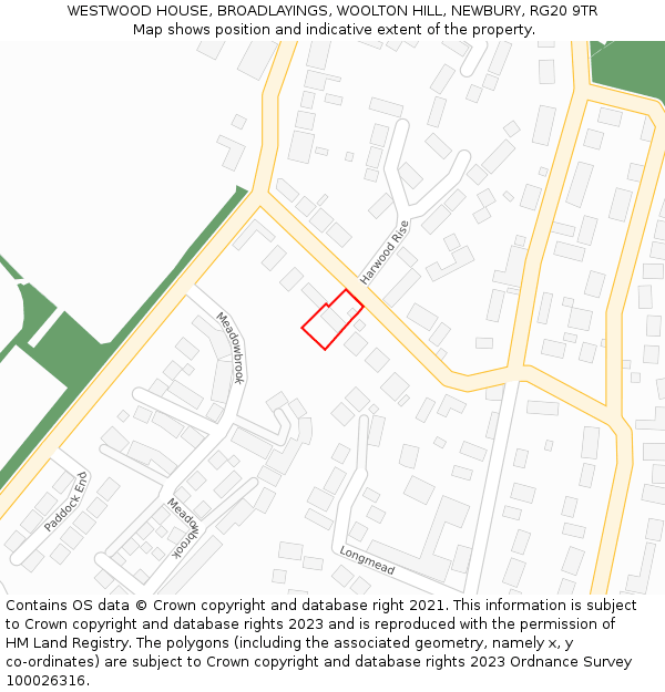 WESTWOOD HOUSE, BROADLAYINGS, WOOLTON HILL, NEWBURY, RG20 9TR: Location map and indicative extent of plot