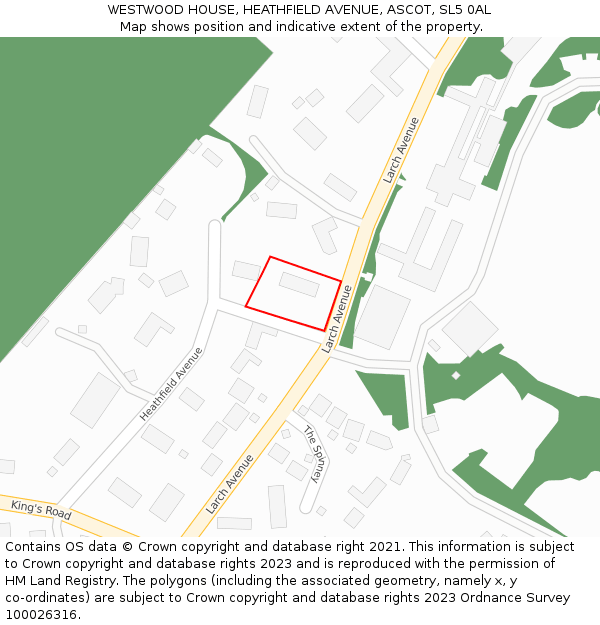 WESTWOOD HOUSE, HEATHFIELD AVENUE, ASCOT, SL5 0AL: Location map and indicative extent of plot