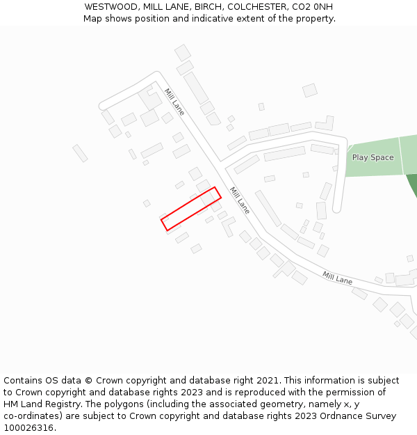 WESTWOOD, MILL LANE, BIRCH, COLCHESTER, CO2 0NH: Location map and indicative extent of plot