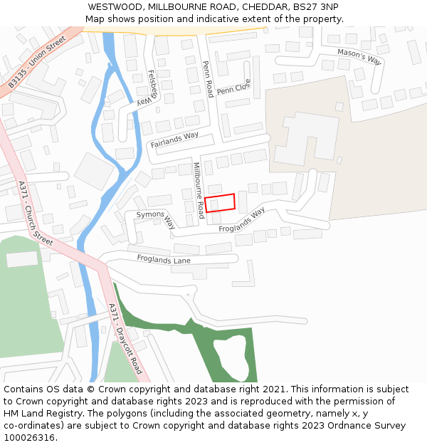 WESTWOOD, MILLBOURNE ROAD, CHEDDAR, BS27 3NP: Location map and indicative extent of plot