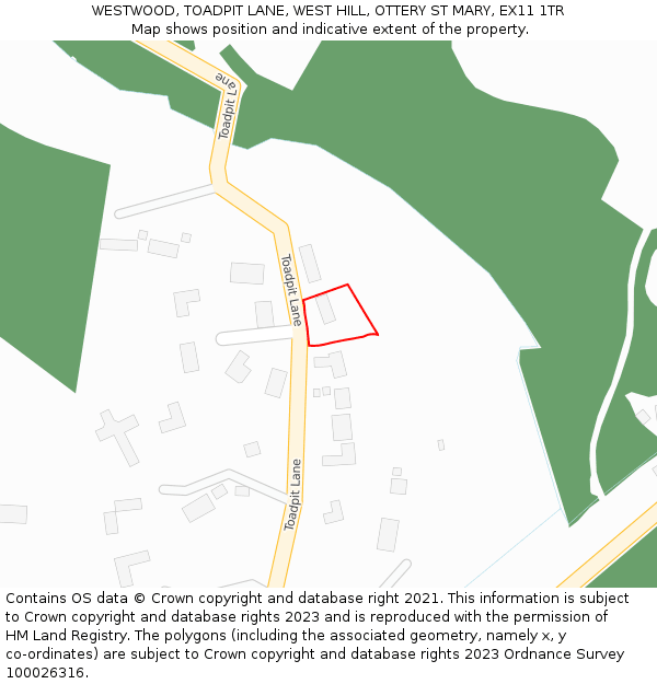 WESTWOOD, TOADPIT LANE, WEST HILL, OTTERY ST MARY, EX11 1TR: Location map and indicative extent of plot