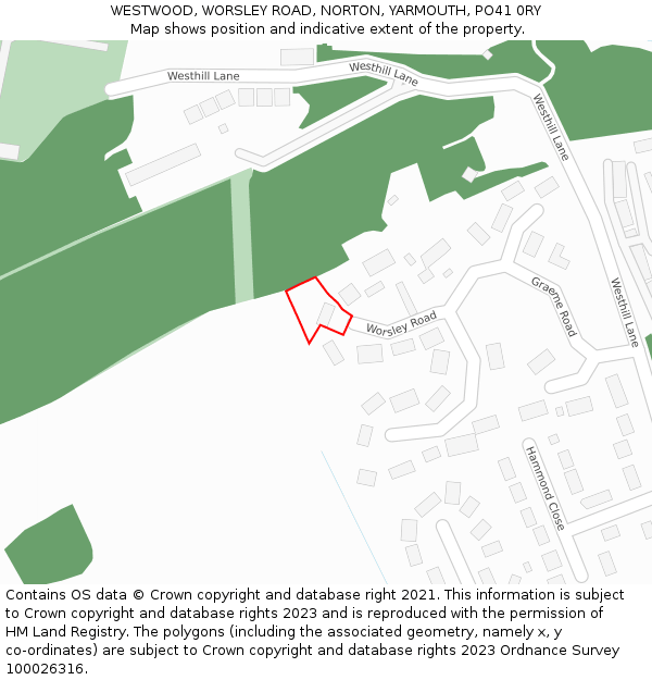WESTWOOD, WORSLEY ROAD, NORTON, YARMOUTH, PO41 0RY: Location map and indicative extent of plot