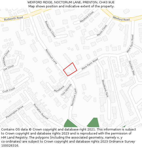 WEXFORD RIDGE, NOCTORUM LANE, PRENTON, CH43 9UE: Location map and indicative extent of plot