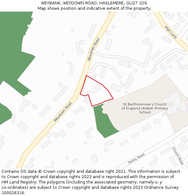 WEYBANK, WEYDOWN ROAD, HASLEMERE, GU27 1DS: Location map and indicative extent of plot