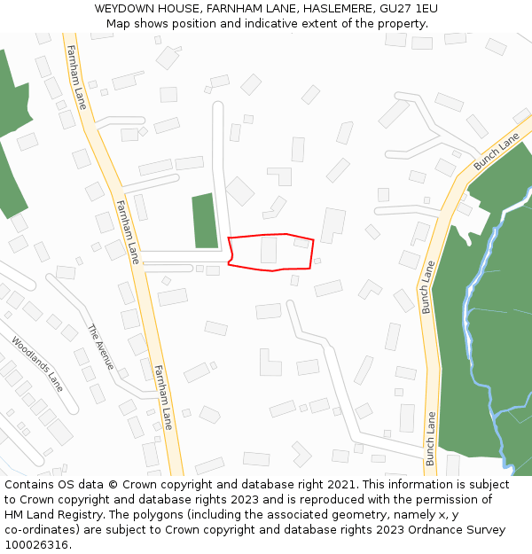 WEYDOWN HOUSE, FARNHAM LANE, HASLEMERE, GU27 1EU: Location map and indicative extent of plot