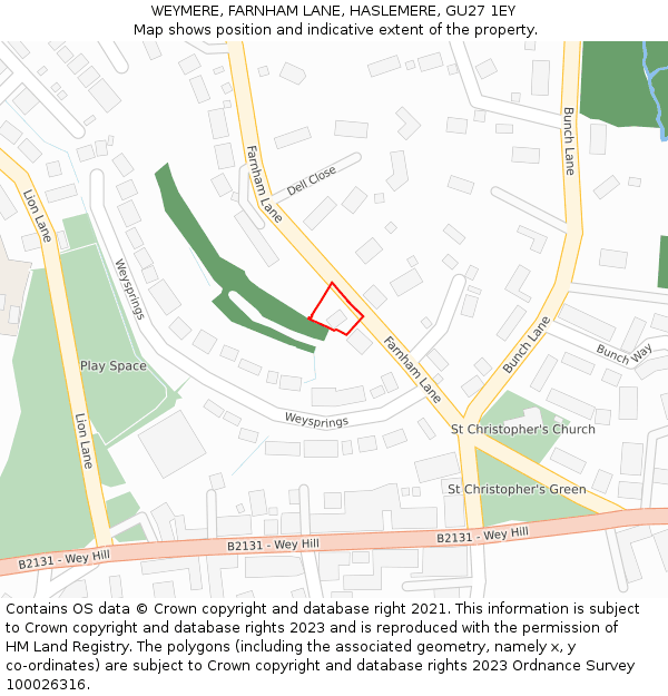 WEYMERE, FARNHAM LANE, HASLEMERE, GU27 1EY: Location map and indicative extent of plot