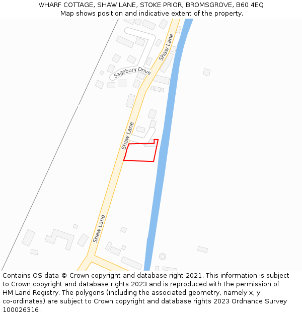WHARF COTTAGE, SHAW LANE, STOKE PRIOR, BROMSGROVE, B60 4EQ: Location map and indicative extent of plot