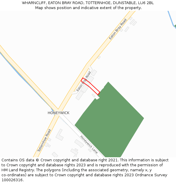 WHARNCLIFF, EATON BRAY ROAD, TOTTERNHOE, DUNSTABLE, LU6 2BL: Location map and indicative extent of plot