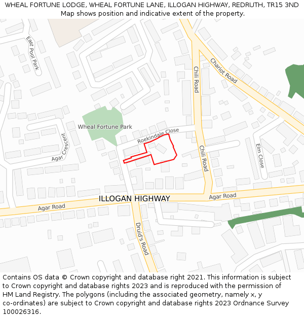 WHEAL FORTUNE LODGE, WHEAL FORTUNE LANE, ILLOGAN HIGHWAY, REDRUTH, TR15 3ND: Location map and indicative extent of plot