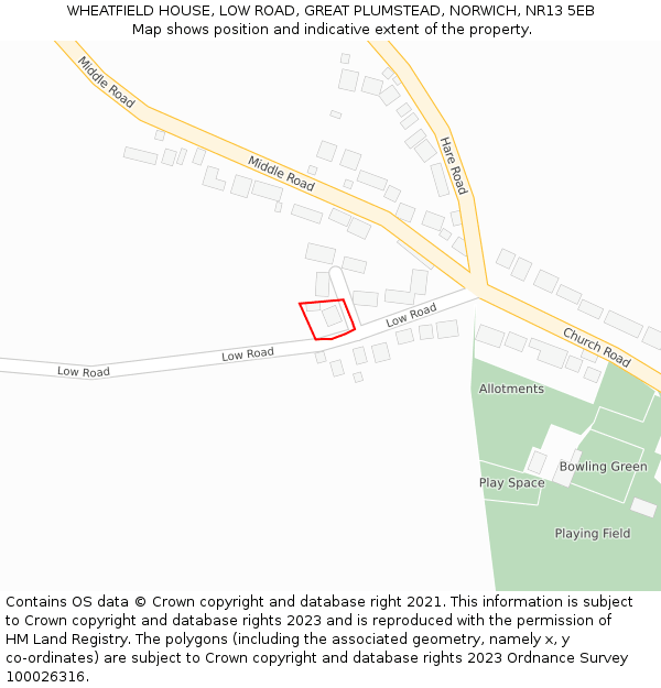 WHEATFIELD HOUSE, LOW ROAD, GREAT PLUMSTEAD, NORWICH, NR13 5EB: Location map and indicative extent of plot