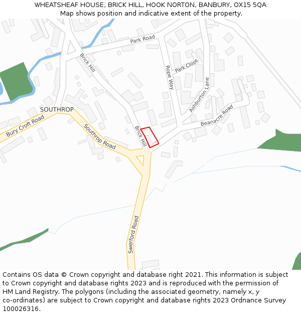 WHEATSHEAF HOUSE, BRICK HILL, HOOK NORTON, BANBURY, OX15 5QA: Location map and indicative extent of plot