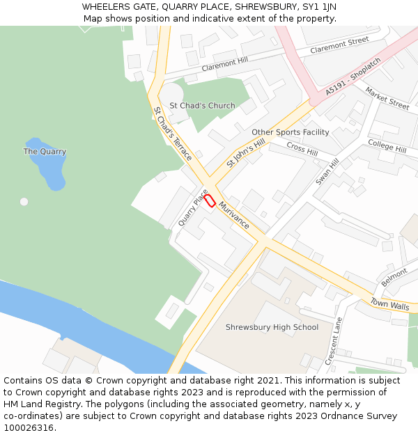 WHEELERS GATE, QUARRY PLACE, SHREWSBURY, SY1 1JN: Location map and indicative extent of plot