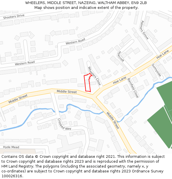 WHEELERS, MIDDLE STREET, NAZEING, WALTHAM ABBEY, EN9 2LB: Location map and indicative extent of plot