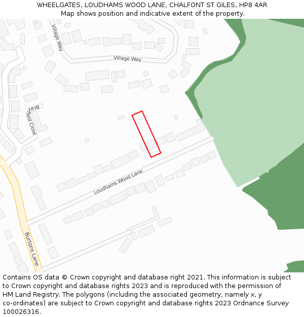 WHEELGATES, LOUDHAMS WOOD LANE, CHALFONT ST GILES, HP8 4AR: Location map and indicative extent of plot