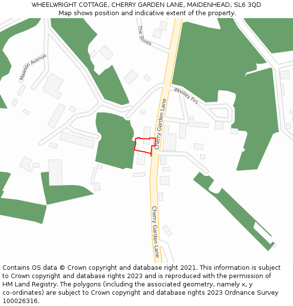 WHEELWRIGHT COTTAGE, CHERRY GARDEN LANE, MAIDENHEAD, SL6 3QD: Location map and indicative extent of plot