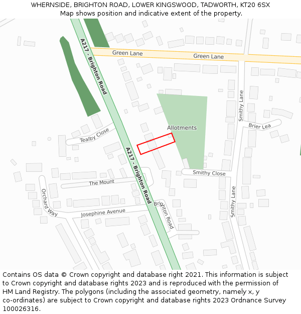 WHERNSIDE, BRIGHTON ROAD, LOWER KINGSWOOD, TADWORTH, KT20 6SX: Location map and indicative extent of plot