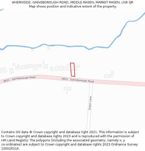 WHERNSIDE, GAINSBOROUGH ROAD, MIDDLE RASEN, MARKET RASEN, LN8 3JR: Location map and indicative extent of plot