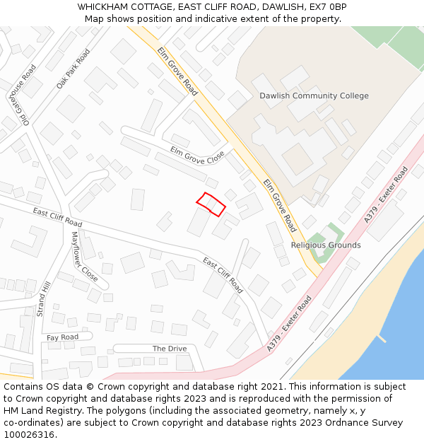 WHICKHAM COTTAGE, EAST CLIFF ROAD, DAWLISH, EX7 0BP: Location map and indicative extent of plot