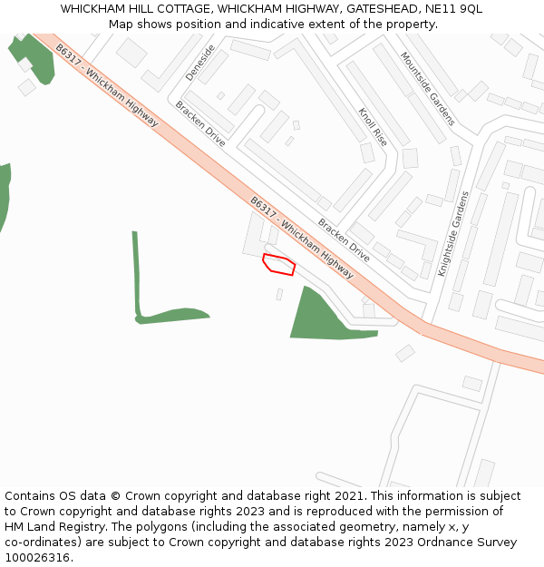 WHICKHAM HILL COTTAGE, WHICKHAM HIGHWAY, GATESHEAD, NE11 9QL: Location map and indicative extent of plot