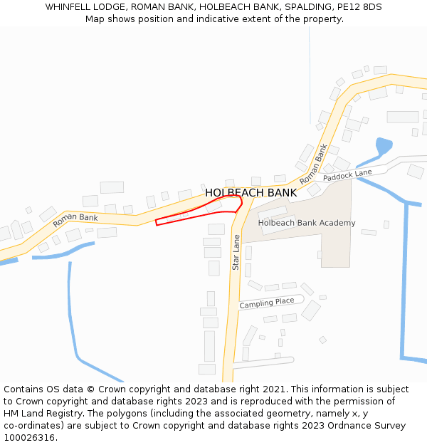 WHINFELL LODGE, ROMAN BANK, HOLBEACH BANK, SPALDING, PE12 8DS: Location map and indicative extent of plot